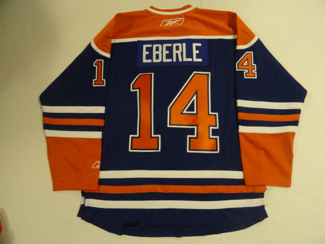 JORDAN EBERLE SIGNED EDMONTON OILERS HOME JERSEY PROOF LICENSED JSA COA