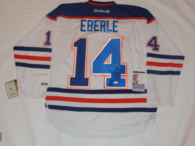 JORDAN EBERLE SIGNED EDMONTON OILERS ROAD JERSEY PROOF LICENSED JSA COA