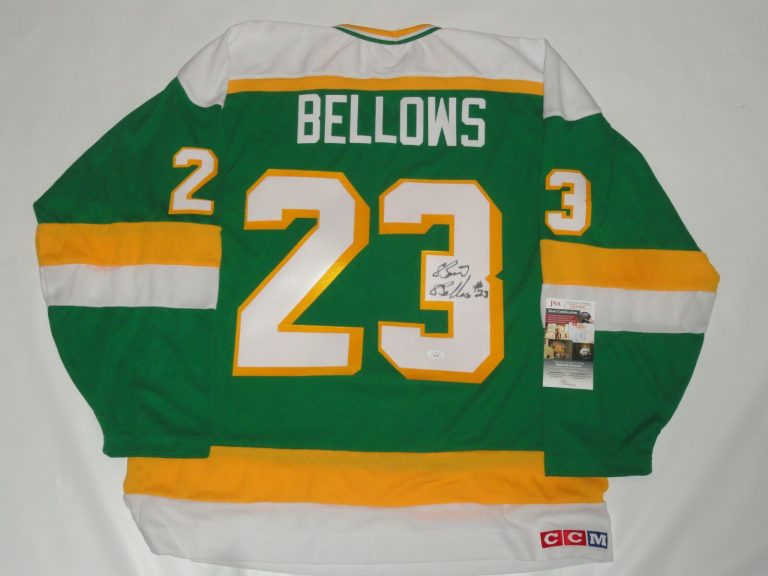 BRIAN BELLOWS SIGNED VINTAGE CCM MINNESOTA NORTH STARS JERSEY JSA COA LICENSED
