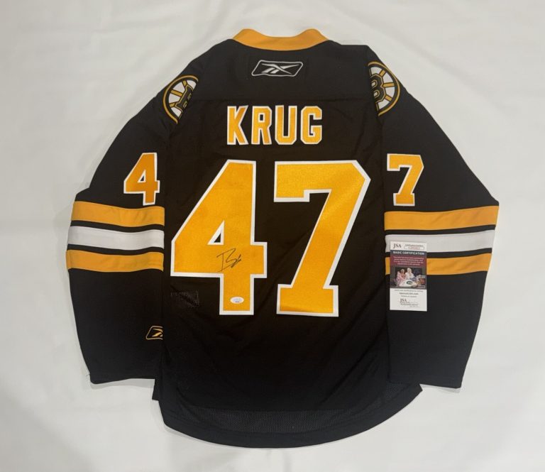 TOREY KRUG SIGNED REEBOK PREMIER BOSTON BRUINS ALTERNATE JERSEY JSA COA