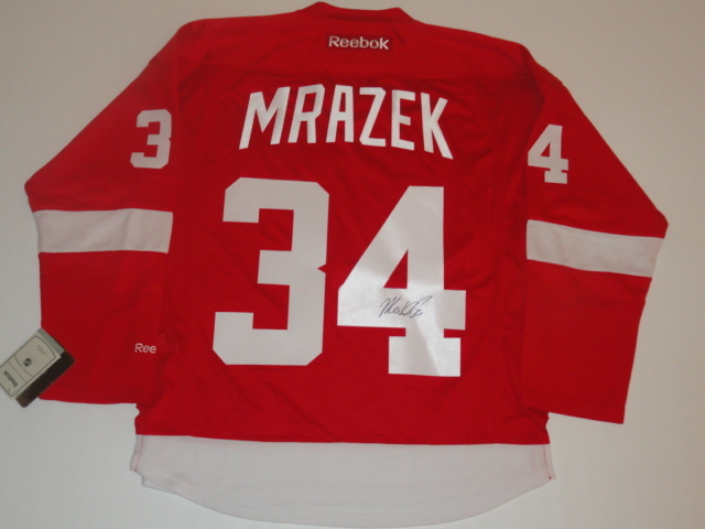 PETR MRAZEK SIGNED DETROIT RED WINGS #34 HOME JERSEY LICENSED PROOF JSA COA