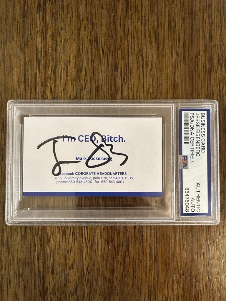 Jesse Eisenberg The Social Network Signed Facebook Business Card Mark Zuckerberg