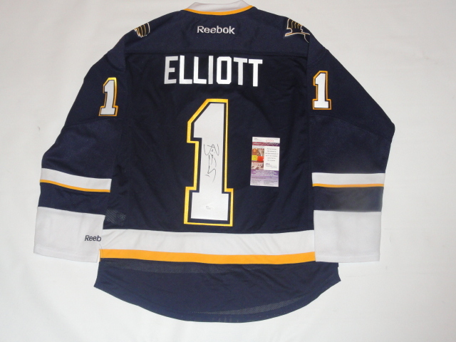 BRIAN ELLIOTT SIGNED REEBOK PREMIER ST. LOUIS BLUES 3RD JERSEY JSA COA LICENSED