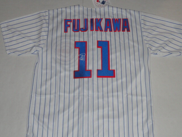 KYUJI FUJIKAWA SIGNED #11 CHICAGO CUBS JERSEY LICENSED JAPAN SUPERSTAR JSA COA