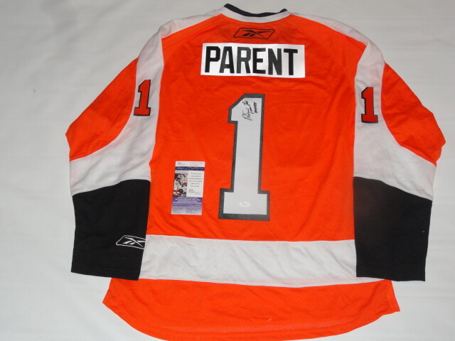 BERNIE PARENT SIGNED #1 RBK PHILADELPHIA FLYERS JERSEY JSA COA LICENSED