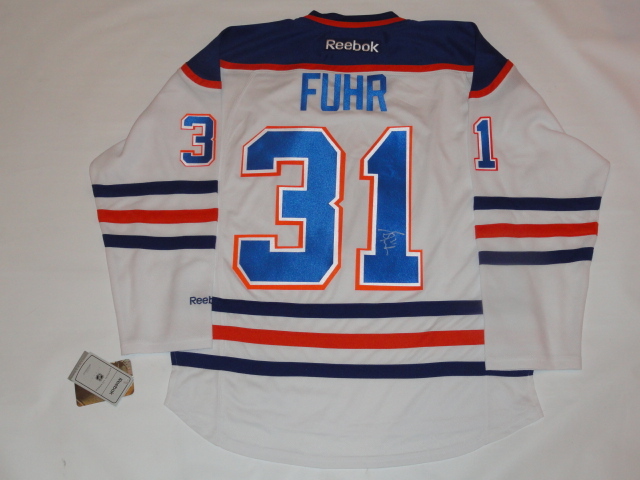 GRANT FUHR SIGNED RBK EDMONTON OILERS #31 JERSEY PROOF HOF PSA COA LICENSED