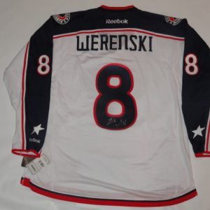 ZACH WERENSKI SIGNED #8 RBK COLUMBUS BLUE JACKETS ROAD JERSEY JSA COA LICENSED