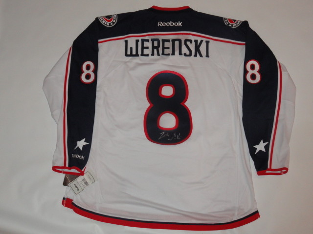ZACH WERENSKI SIGNED #8 RBK COLUMBUS BLUE JACKETS ROAD JERSEY JSA COA LICENSED