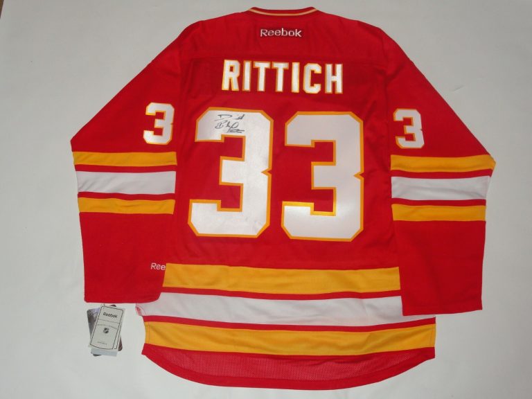 DAVID RITTICH SIGNED RBK #33 CALGARY FLAMES JERSEY PROOF LICENSED JSA COA