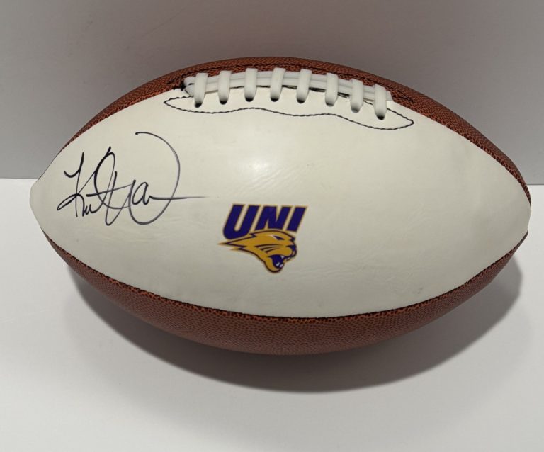 KURT WARNER SIGNED FOOTBALL NORTHERN IOWA PANTHERS PROOF