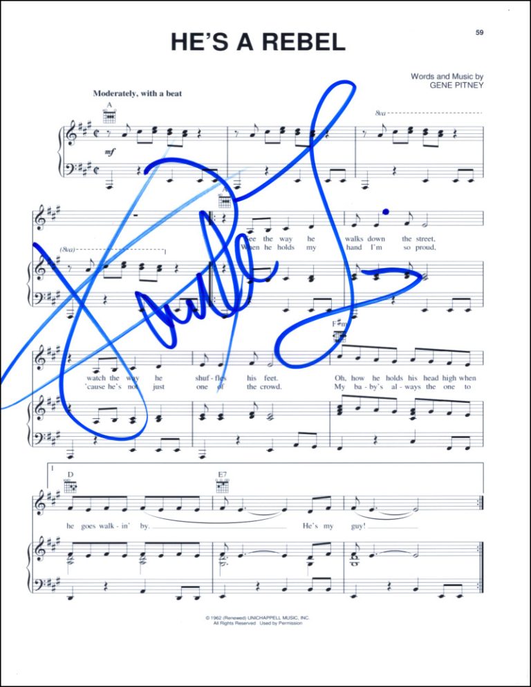 Darlene Love Signed Autograph He's a Rebel Sheet Music - The Crystals #1 Hit