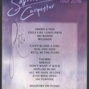 Sabrina Carpenter Signed Autograph 8.5x11 LAMINATED EVOLution Tour Set List JSA