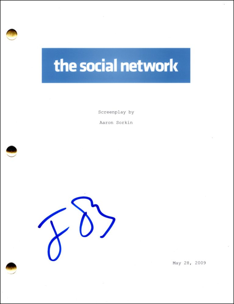 Jesse Eisenberg Signed Autograph The Social Network Full Movie Script Screenplay