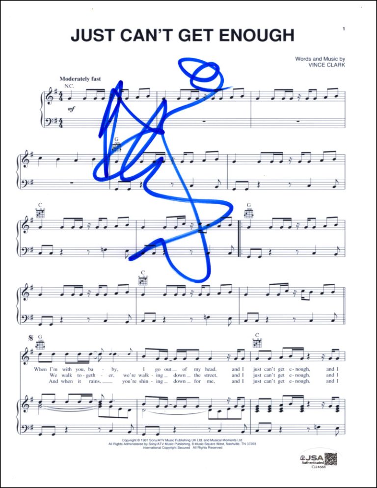 Dave Gahan Depeche Mode Signed Autograph Just Can't Get Enough Sheet Music - JSA