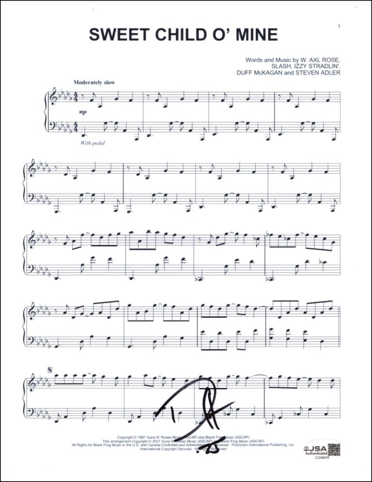 Duff McKagan Signed Autograph Guns N Roses Sweet Child O Mine Sheet Music w/ JSA