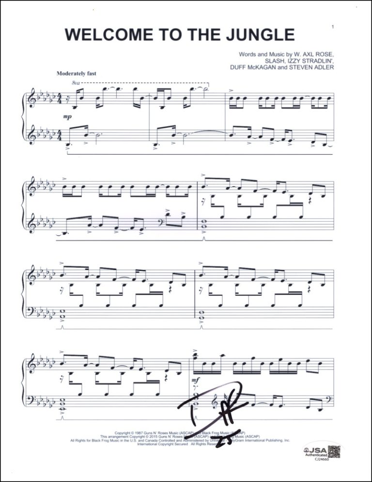 Duff McKagan Signed Autograph Guns N Roses Welcome to the Jungle Sheet Music JSA