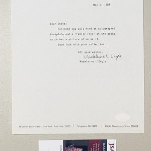 Madeleine L’Engle Autographed 8.5 x 11 Typed Letter Signed JSA A Wrinkle In Time