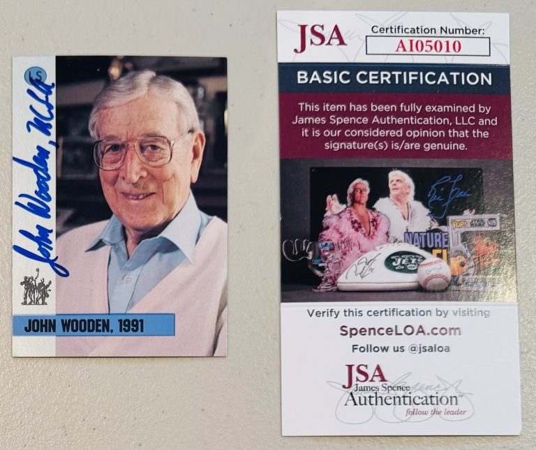 John Wooden Signed Autographed 1991 Little Sun Wooden Award Card #1 JSA Cert