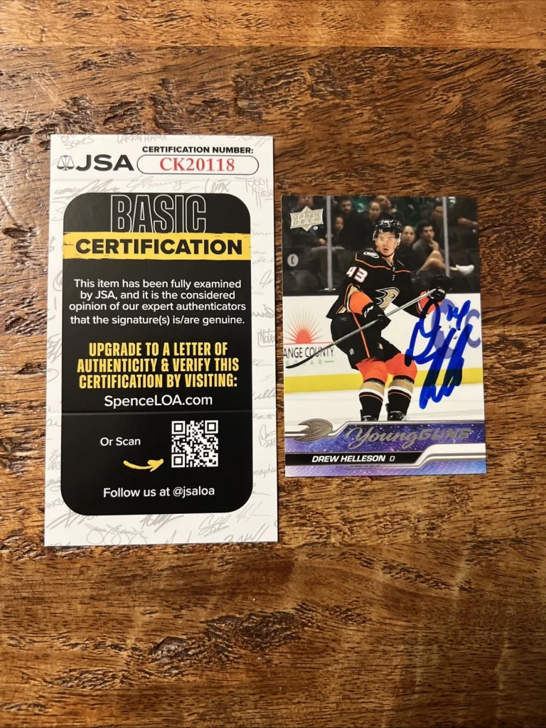 Drew Helleson IP Signed UD Young Guns Card JSA Coa Ducks Autographed
