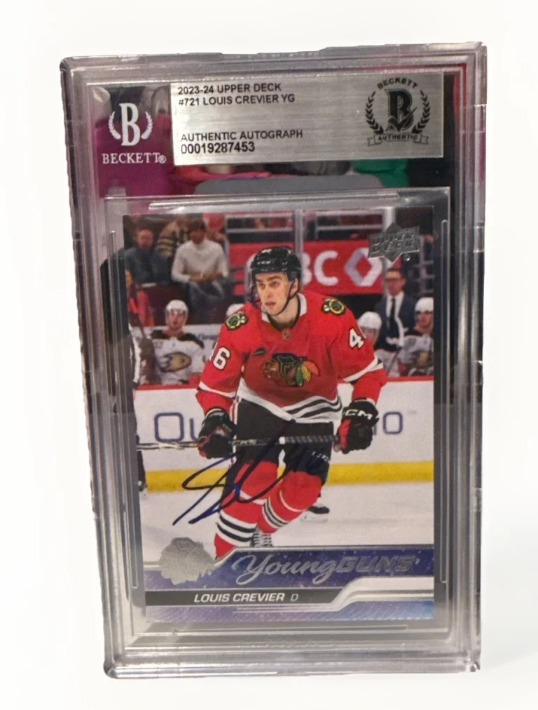 Louis Crevier signed Blackhawks 23-24 UD Young Guns Card Beckett 721 0001928745
