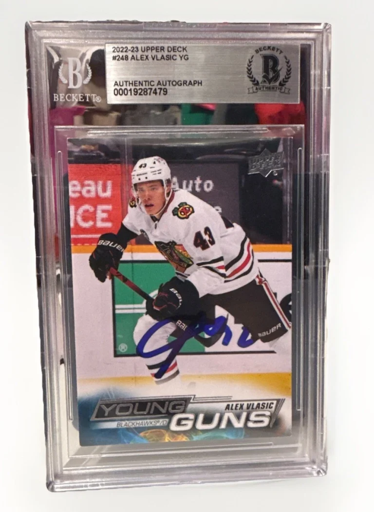 Alex Vlasic signed Blackhawks 22-23 UD Young Guns Card Beckett 248 00019287479