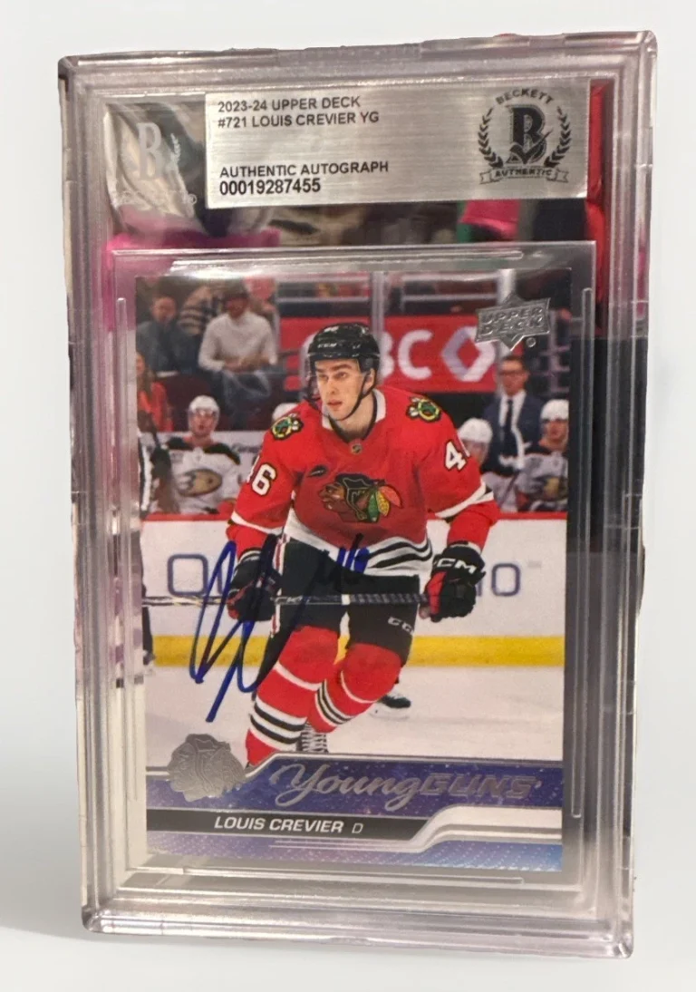 Louis Crevier signed Blackhawks 23-24 UD Young Guns Card Beckett 721 00019287455