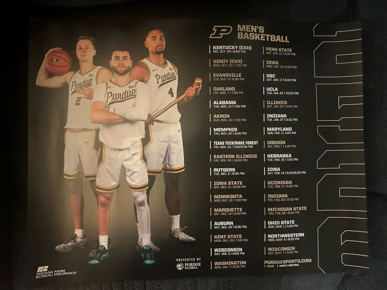 2025-2026 Team Schedule Poster Purdue Boilermakers Braden Smith Fletcher Trey KR