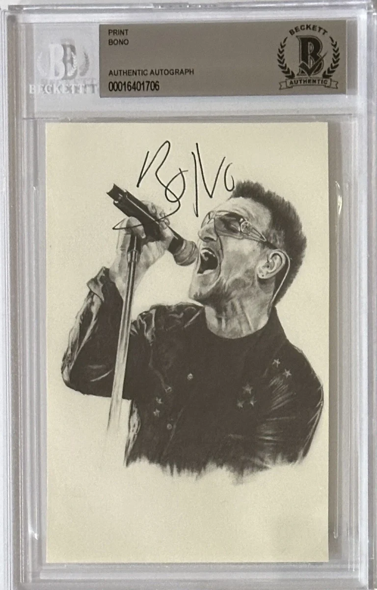 Bono U2 Signed Concert Picture Photograph Print BAS Beckett COA Autographed