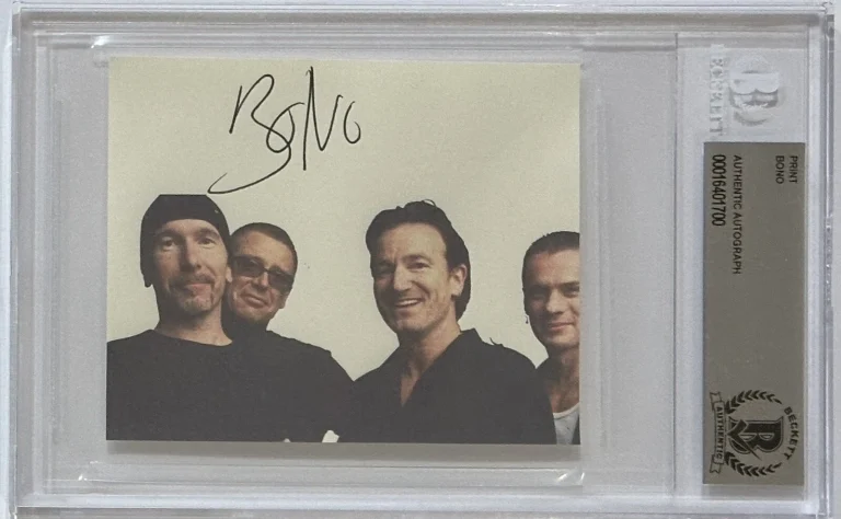 SIGNED Bono U2 Band Picture Photograph Print Cut BAS Beckett Certified Autograph