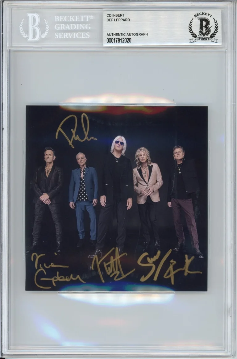 DEF LEPPARD BAND SIGNED AUTOGRAPHED ALBUM PICTURE PHOTOGRAPH BECKETT BAS COA