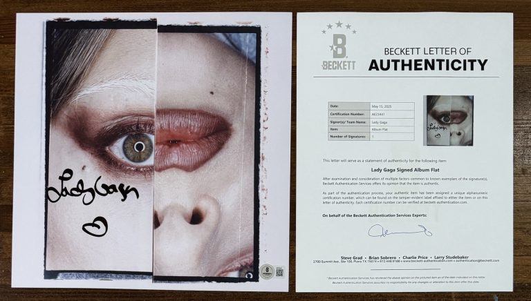 LADY GAGA SIGNED & HEART MAYHEM PHOTOGRAPH ART CARD & VINYL LP BECKETT BAS COA