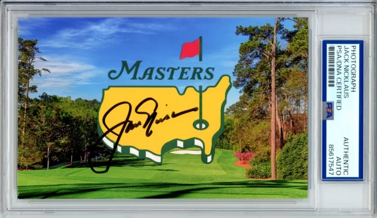 JACK NICKLAUS PSA DNA COA SIGNED MASTERS AUGUSTA GOLF LOGO PHOTOGRAPH AUTOGRAPH