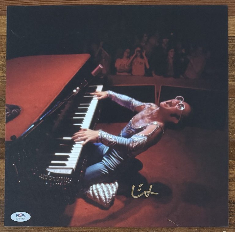 ELTON JOHN SIGNED ALBUM PIANO PHOTOGRAPH ART CARD DIAMONDS VINYL LP PSA DNA COA