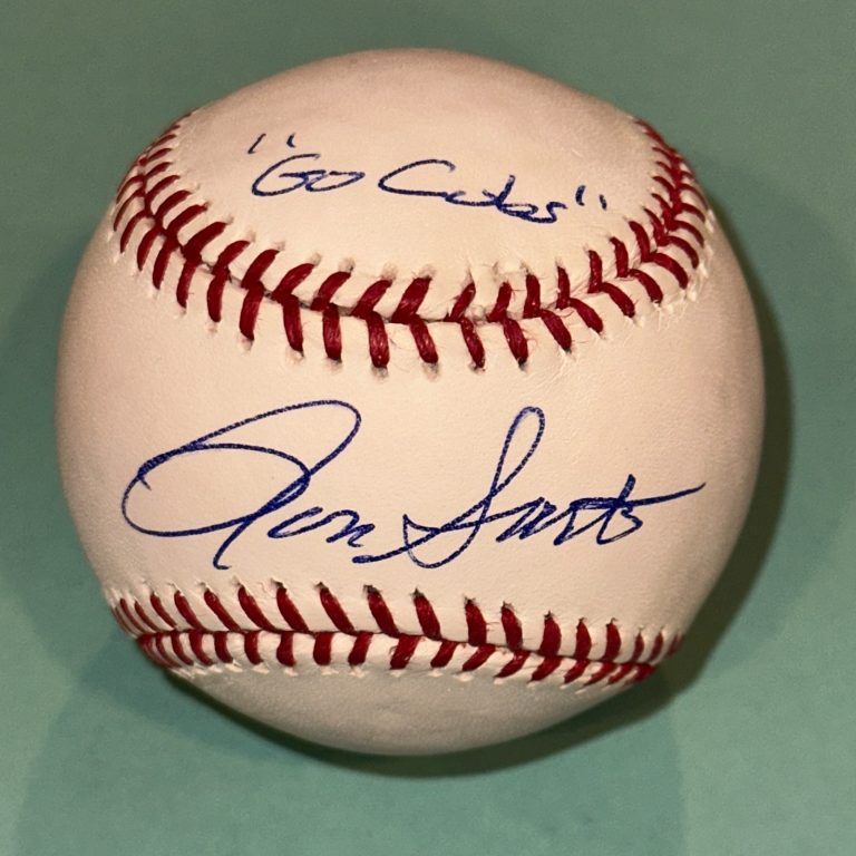 RON SANTO (Cubs) Signed Official MLB Baseball Beckett Auth (BAS) & GO CUBS Inscr
