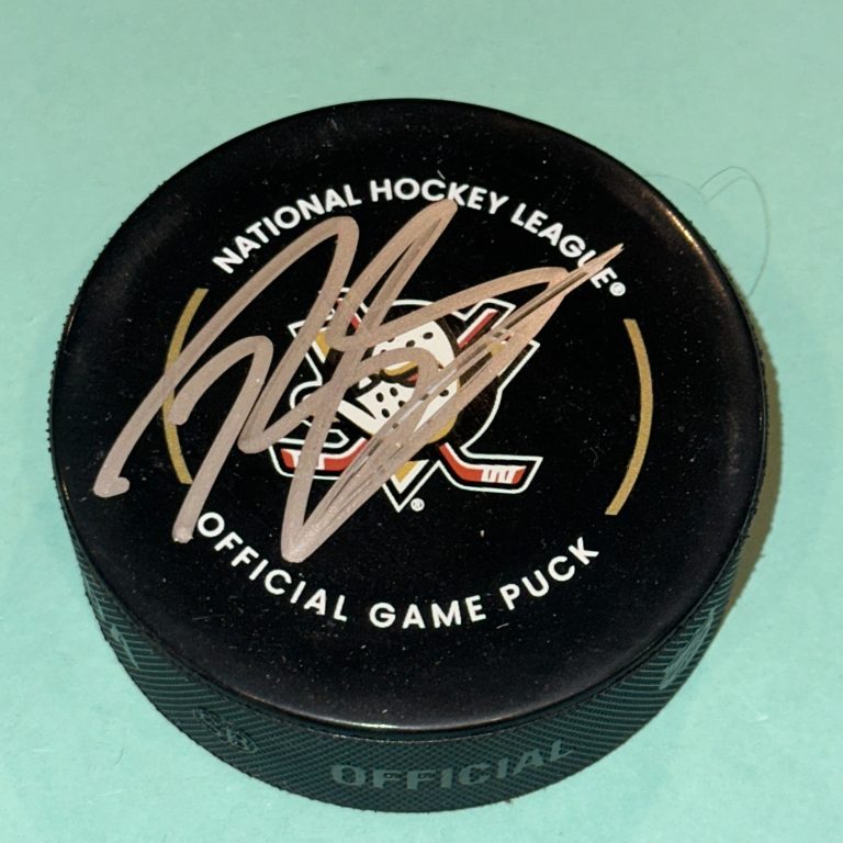 BECKETT SENNECKE Signed Anaheim DUCKS Official GAME Puck Beckett (BAS)