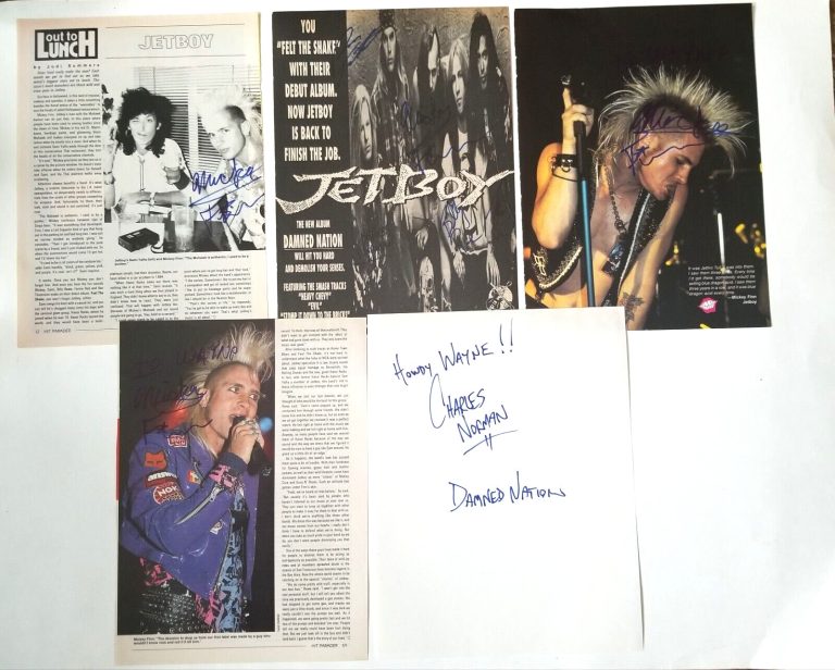 Jetboy band REAL SIGNED Set of 5 Mag Pinup Photos COA Autographed by 4 Jet Boy