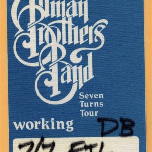 Allman Brothers 1990 Seven Turns Concert Tour WORKING Backstage Pass