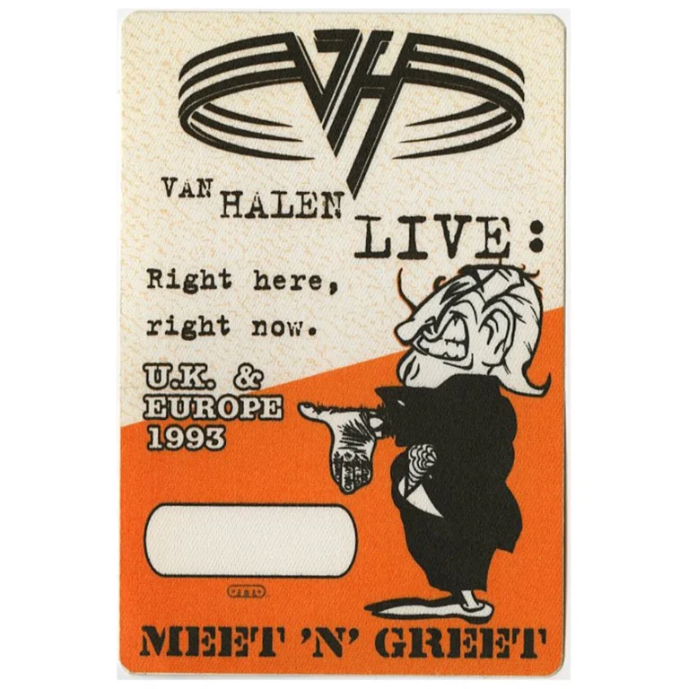 Van Halen 1993 Right Here Right Now Concert Tour Meet & Greet Backstage Pass