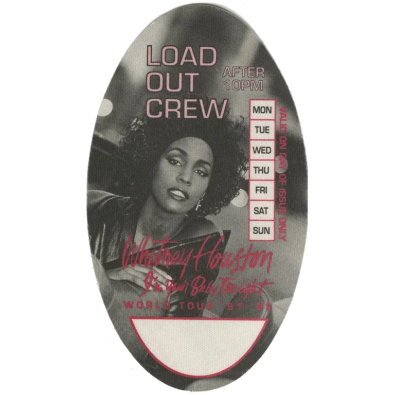 Whitney Houston 1991 I'm Your Baby Tonight Concert Tour Load Out Backstage Pass