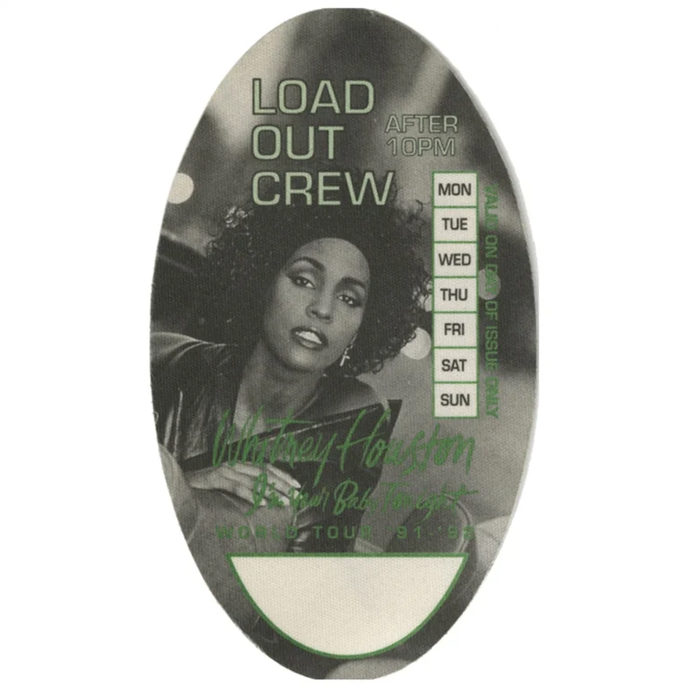 Whitney Houston 1991 I'm Your Baby Tonight Concert Tour Load Out Backstage Pass