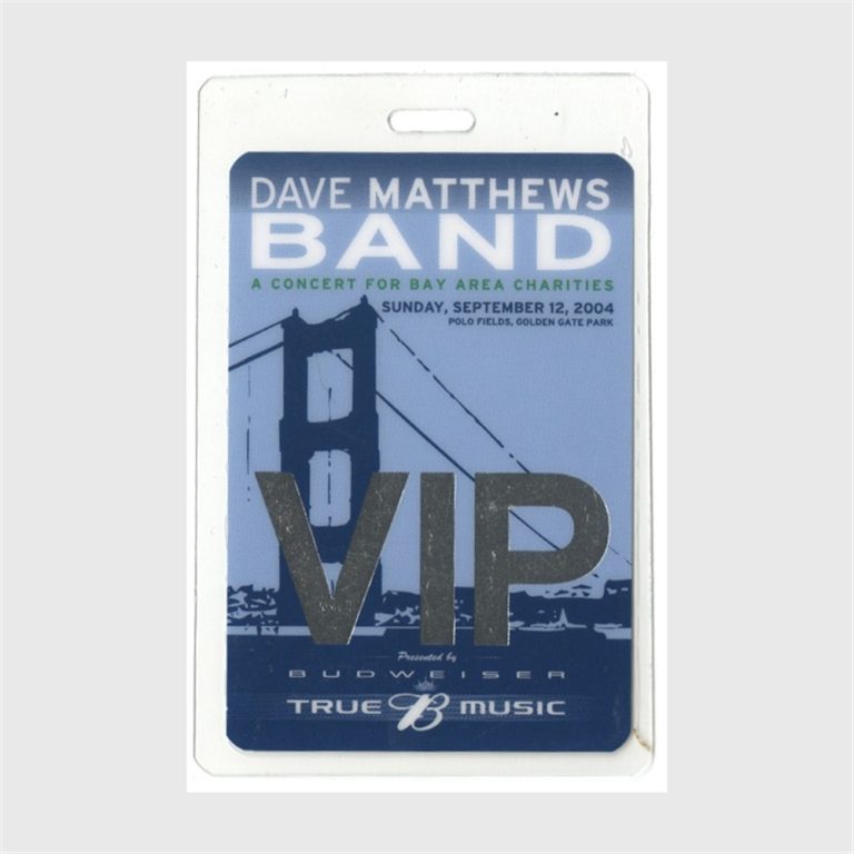 Dave Matthews 2004 Golden Gate charity Concert VIP Laminated Backstage Pass