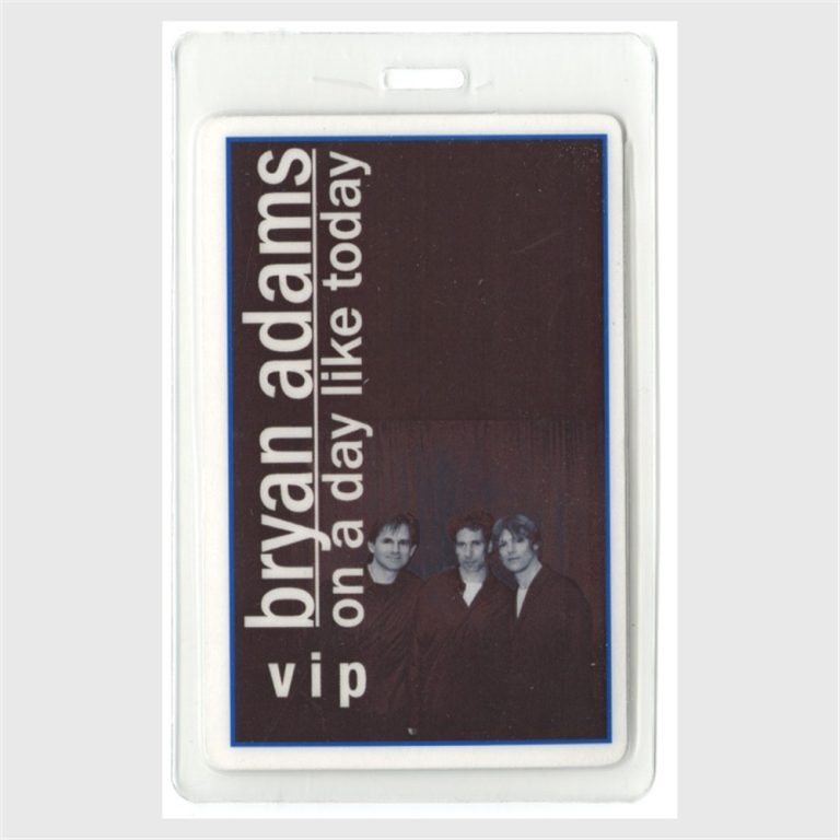 Bryan Adams 1998 On a Day Like Today Tour VIP Laminated Backstage Pass