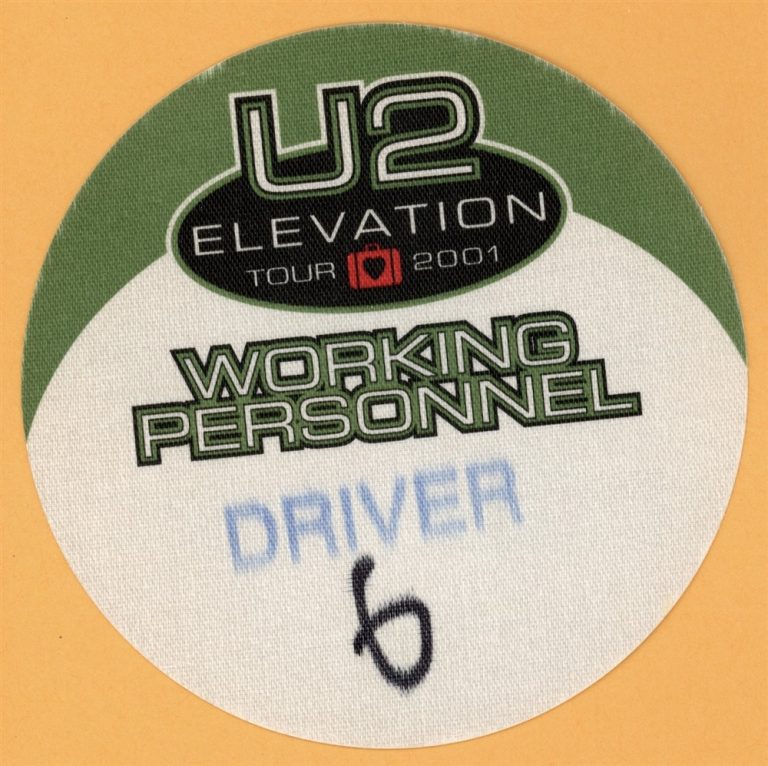 U2 2001 Elevation Concert Tour Working Backstage Pass