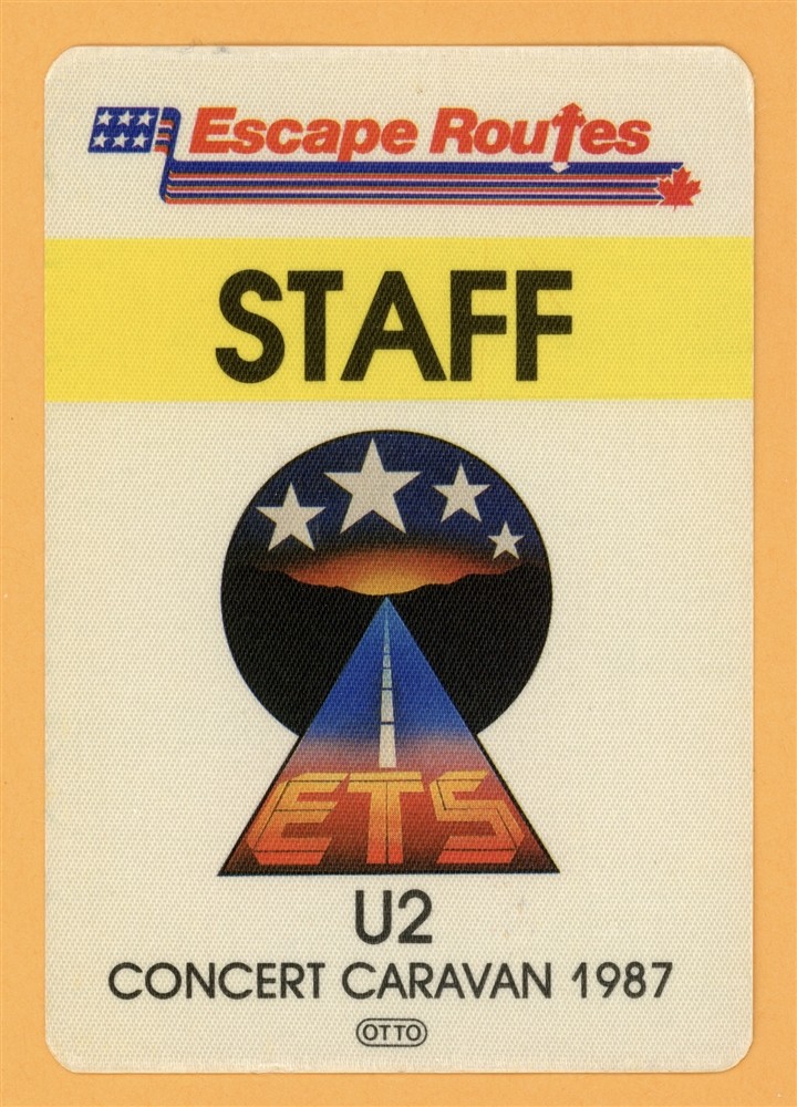 U2 1987 Joshua Tree Concert Tour Staff Backstage Pass