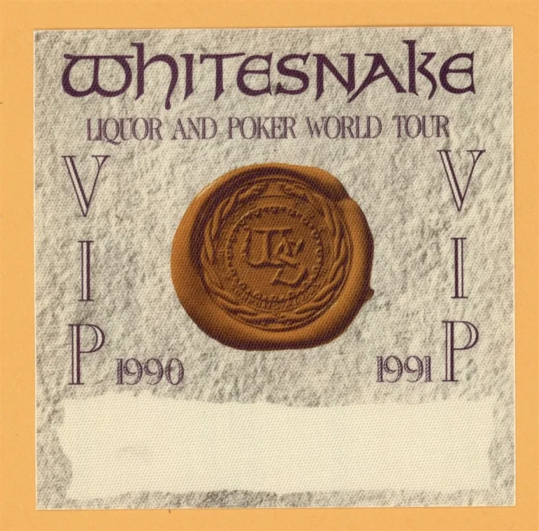 Whitesnake 1990 Liquor and Poker Concert Tour VIP Backstage Pass