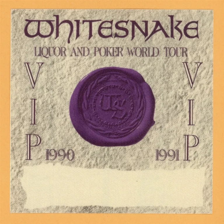 Whitesnake 1990 Liquor and Poker Concert Tour VIP Backstage Pass