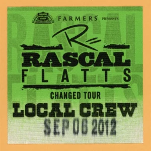 Rascal Flatts 2012 Concert Tour CREW Backstage Pass