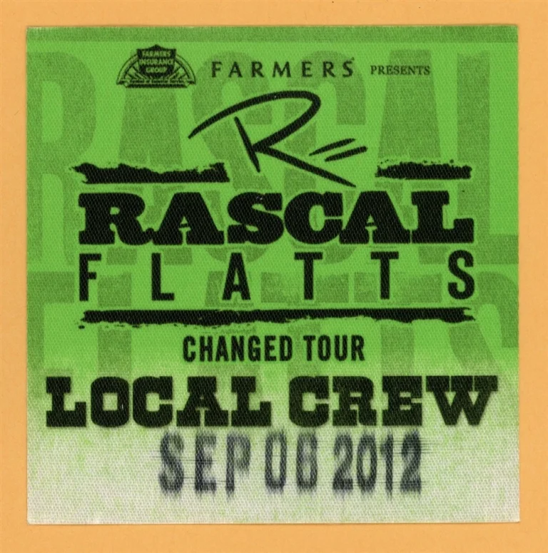 Rascal Flatts 2012 Concert Tour CREW Backstage Pass