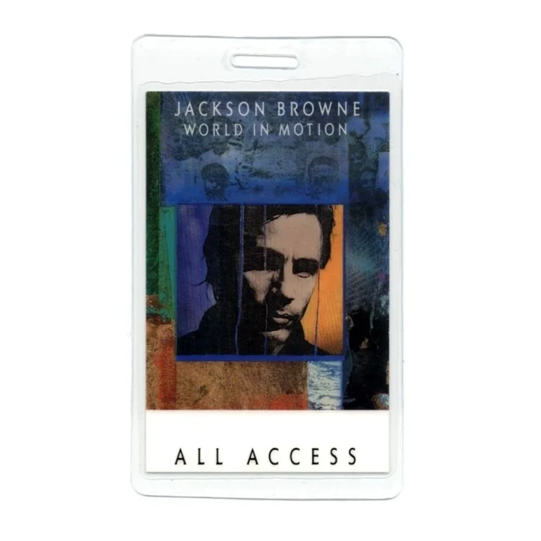 Jackson Browne 1989 World In Motion Tour All Access Laminated Backstage Pass