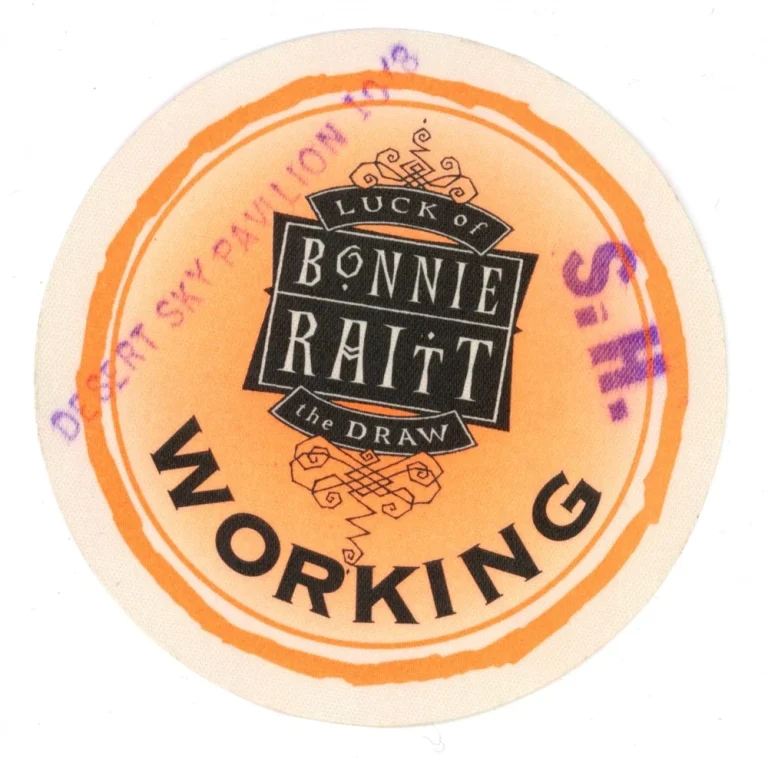 Bonnie Raitt Working Orange Backstage Pass - Luck of the Draw Tour